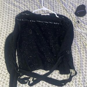 Black see through cropped long sleeve sweater, with braided sleeves